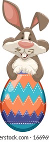 Easter bunny and decorated egg on white background illustration