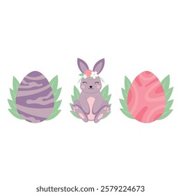 Easter bunny with decorated eggs