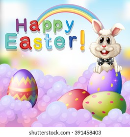 Easter bunny and decorated eggs illustration