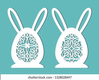 Easter bunny. Easter decorative egg. Template for cutting paper, laser cutting or plotter. Vector