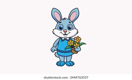 Easter Bunny Delight Charming Rabbit Holding a Blossoming Flower - Vector Illustration
