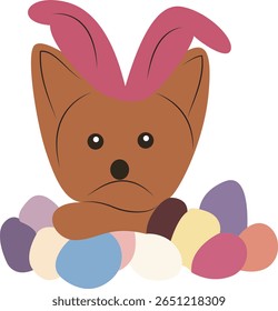 Easter Bunny Dog Sitting Eggs Peeking hand drawn