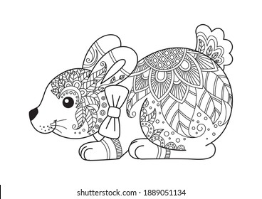 Easter bunny doodle coloring book page. Vector illustration