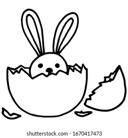 Easter bunny in doodle style, simple vector illustration, for design, linear black pattern, isolate on a white background, easter drawing
