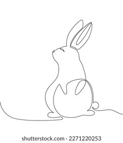 The Easter Bunny is drawn with a continuous single line. Stylish trendy minimalistic rabbit illustration.