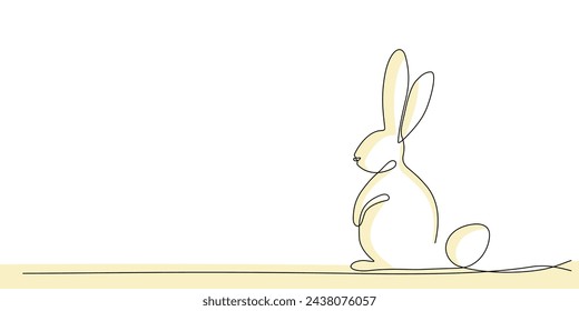 Easter bunny drawn with one continuous line. Christian holiday design, festive decoration. Vector illustration.