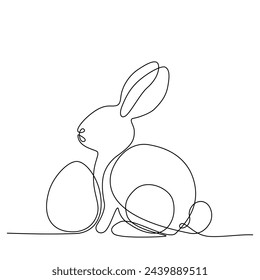 Conejito de Pascua dibujado con una línea continua. Diseño de vacaciones cristianas, decoración festiva. Ilustración vectorial.