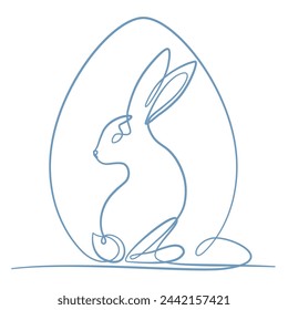 Easter bunny drawn with one continuous line. Christian holiday design, festive decoration. Vector illustration.