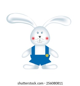 Easter bunny dressed in blue shorts