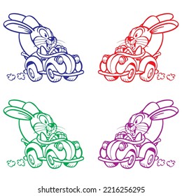 Easter Bunny Driving His Car With A Big Easter Egg Vector Illustration

