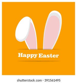 Easter Bunny Ear Card Template On Orange Background