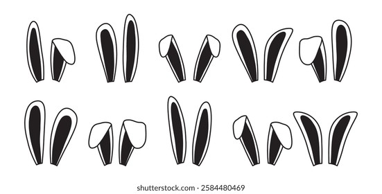 Easter bunny ear, rabbit mask, cute hare character, cartoon animal ears costume, spring funny pet set isolated on white background. Simple vector illustration