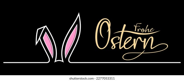 Easter Bunny Ear vector with Happy Easter greeting in German language. Black Background.
Easter Symbol Ornament in white, pink, gold and black.