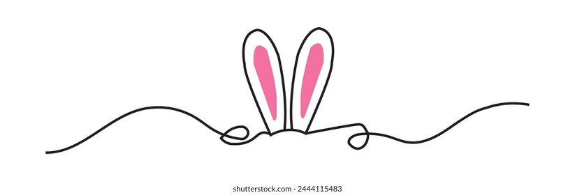Easter bunny ears banner in black and pink scribble style hand drawn with thin line, divider shape. Isolated on white background. Vector illustration
