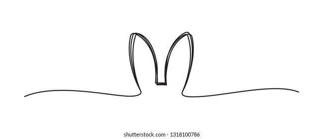 Easter bunny ears banner in scribble style hand drawn with thin line, divider shape. Isolated on white background. Vector illustration