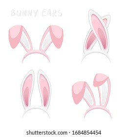 Easter bunny ears collection isolated on white background. Cartoon cute rabbit Headband for poster, banner or invitation cards. Vector illustration