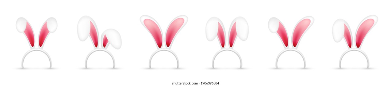 Easter bunny ears collection isolated on white background. Pink and white rabbit mask. Spring seasonal cute hat. Vector illustration.