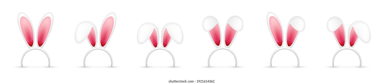 Colección de orejas de conejo de Pascua aislada en fondo blanco. Máscara de conejo rosa y blanco. Sombrero lindo de temporada de primavera. Ilustración vectorial.