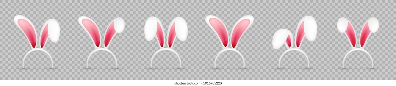 Colección de orejas de conejo de Pascua sobre fondo transparente. Máscara de conejo rosa y blanco. Sombrero lindo de temporada de primavera. Ilustración vectorial.