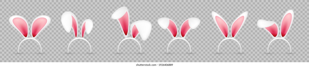 Easter bunny ears collection on transparent background. Pink and white rabbit mask. Spring seasonal cute hat. Vector illustration.