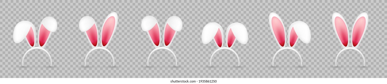 Easter bunny ears collection on transparent background. Pink and white rabbit mask. Spring seasonal cute hat. Vector illustration.