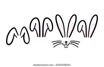 Easter bunny ears doodle set in simple modern style. Happy Easter.