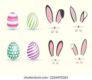 Easter bunny ears and easter eggs collection, Bunny face and egg illustration
