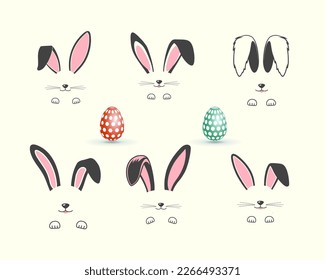 Easter bunny ears and easter eggs collection, Bunny face and egg illustration

