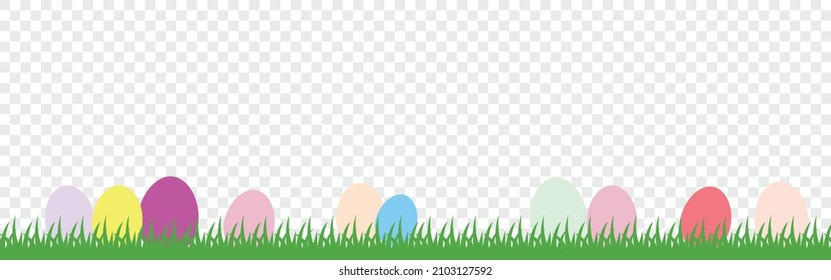 Años de conejo de Pascua con huevos de Pascua en pradera con banderas de fondo transparente
