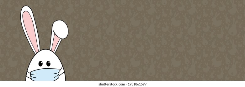 Easter bunny with ears and face mask. Holidays during pandemic. Banner. Vector