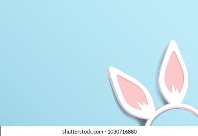 Easter bunny ears headband isolated on blue. Spring easter background. Vector illustration