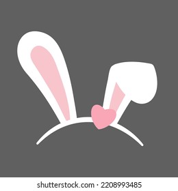 Easter bunny ears icons. White ears. Collection of masks of rabbit ears. Cute stickers on the head. Vector illustration