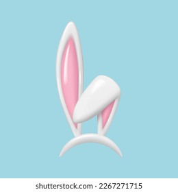 Easter bunny ears isolated. 3d realistic white hare ears. Funny rabbit ears band for costume design vector illustration of Easter rabbit or bunny