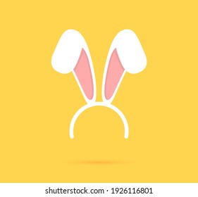 Easter bunny ears isolated on yellow background. Mask bunny ear on yellow background. Easter Rabbit ears. Vector illustration