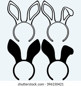 Easter bunny ears. Isolated on blue background. Vector silhouettes