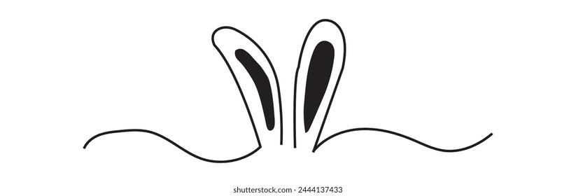 Easter Bunny Ears line art banner in scribble style hand drawn with continuous thin line, divider shape. Isolated on white background. Vector illustration
