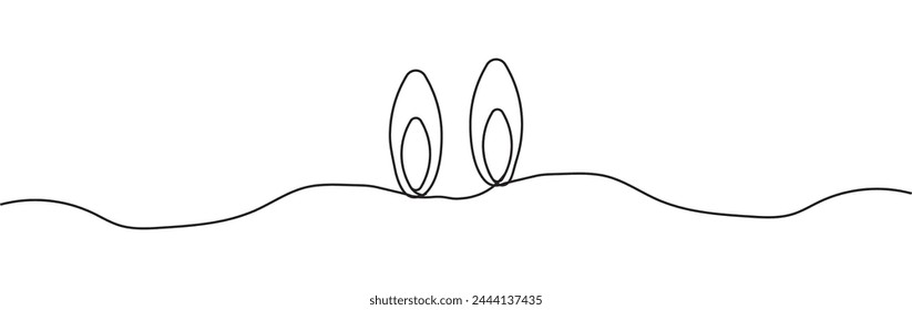 Easter Bunny Ears line art banner in scribble style hand drawn with continuous thin line, divider shape. Isolated on white background. Vector illustration