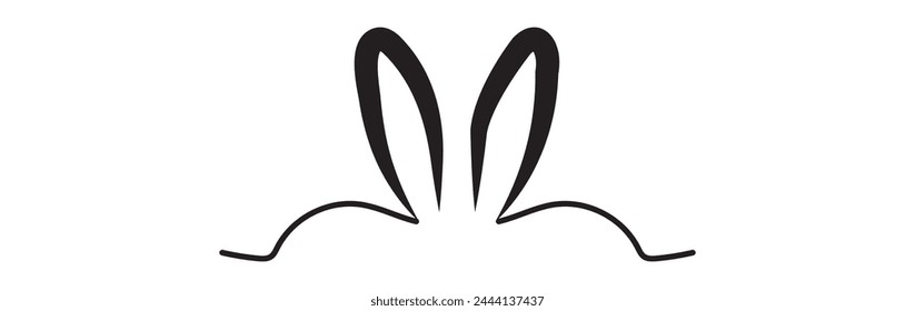 Easter Bunny Ears line art banner in scribble style hand drawn with continuous thin line, divider shape. Isolated on white background. Vector illustration