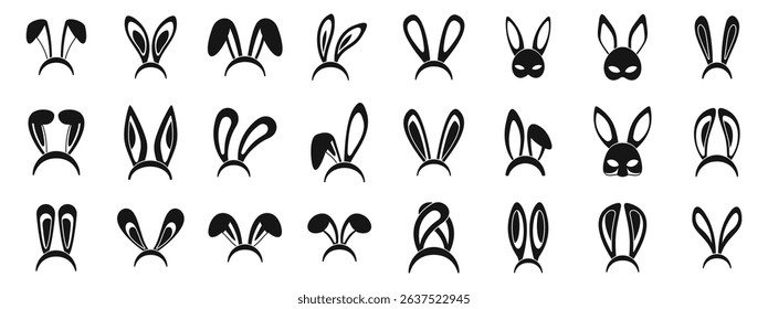  Easter bunny ears mask icons set. Explore a diverse collection of bunny ears and masks, perfect for adding a festive touch to easter projects