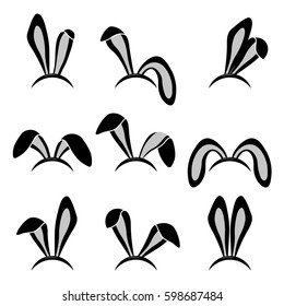 Easter bunny ears mask. Rabbit ear spring hat set isolated on white background. Vector illustration.