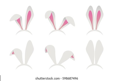 Easter Bunny Ears Mask. Rabbit Ear Spring Hat Set Isolated On White Background. Vector Illustration.