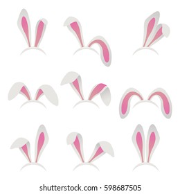 Easter bunny ears mask. Rabbit ear spring hat set isolated on white background. Vector illustration.