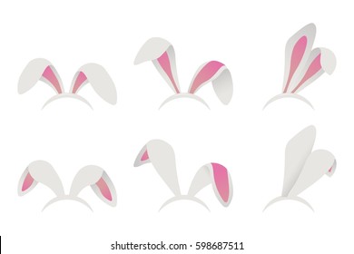 Easter bunny ears mask. Rabbit ear spring hat set isolated on white background. Vector illustration.