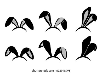 Easter bunny ears mask. Rabbit ear spring hat set isolated on white background. Vector illustration.