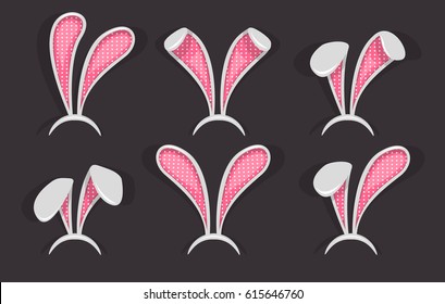 Easter bunny ears mask set. Ostern spring bunny ears hat. Headdress, costume isolated element for the celebration of Easter. Vector Illustration.