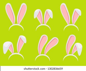 Easter bunny ears mask vector illustration. Easter rabbit ear spring hat set isolated on white background.