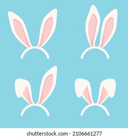 Easter bunny ears mask vector illustration. Ostern rabbit ear spring hat set isolated on blue background