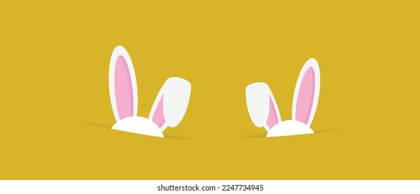 Easter bunny ears mask vector illustration. Rabbit ear spring hat set. Easter Day. Colorful Happy Easter greeting card with rabbit, bunny, eggs with banners.