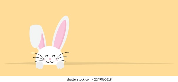 Los oídos del conejito de Pascua enmascaran la ilustración vectorial. Juego de sombrero de resorte de oreja de conejo. Día de Pascua. Colorida tarjeta de felicitación Happy Easter con conejo, conejo, huevos con pancartas.