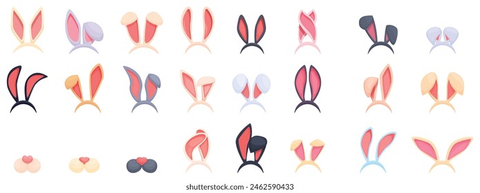 Easter bunny ears mask vector. A collection of cartoon rabbit ears in various colors and styles